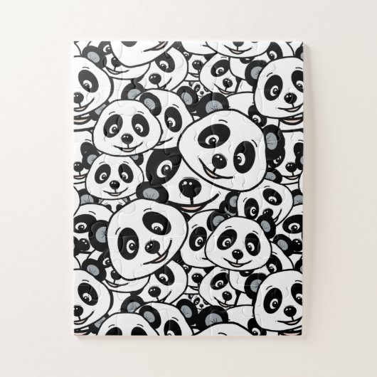 Modern zwart-wit patroon van een knuffel panda legpuzzel (Verticaal)