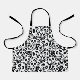 Modern zwart-wit patroon van een knuffel panda schort