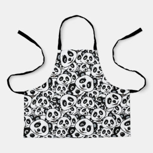 Modern zwart-wit patroon van een knuffel panda schort