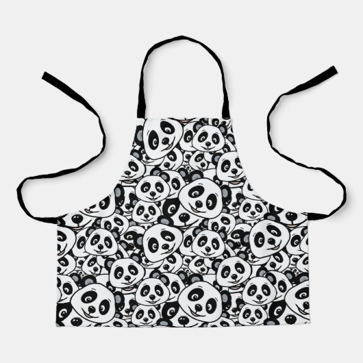 Modern zwart-wit patroon van een knuffel panda schort (Voorkant)
