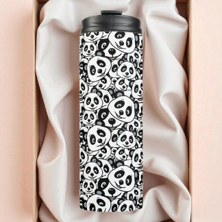 Modern zwart-wit patroon van een knuffel panda thermosbeker