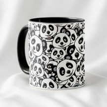Modern zwart-wit patroon van een knuffelbeer panda