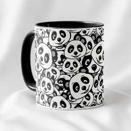 Modern zwart-wit patroon van een knuffelbeer panda mok