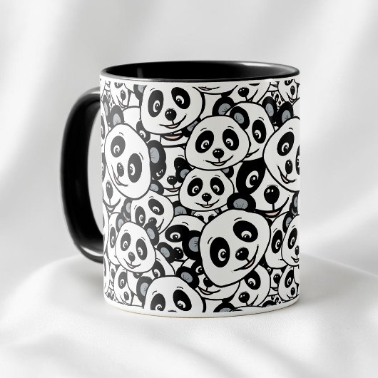 Modern zwart-wit patroon van een knuffelbeer panda mok