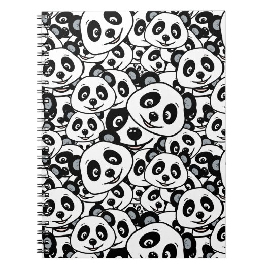 Modern zwart-wit patroon van een knuffelbeer panda notitieboek (Voorkant)
