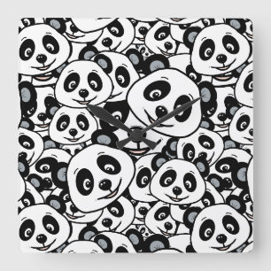 Modern zwart-wit patroon van een knuffelbeer panda vierkante klok