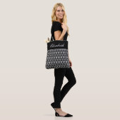 Modern Zwart-wit Patroonnaam Canvas tas (Op model)