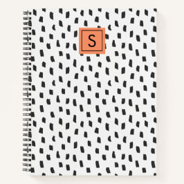Modern zwart-wit penseelstreken monogram notitieboek
