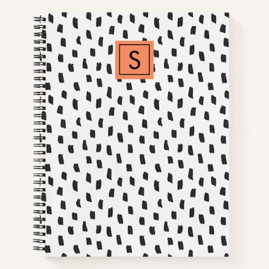 Modern zwart-wit penseelstreken monogram notitieboek (Voorkant)