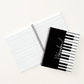 Modern zwart-wit pianotoetsenbord Monogram Naam Notitieboek (Binnen)