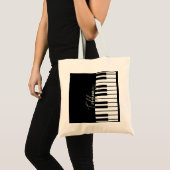 Modern zwart-wit pianotoetsenbord Monogram Naam Tote Bag (Voorkant (product))