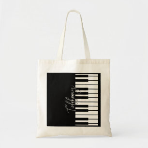 Modern zwart-wit pianotoetsenbord Monogram Naam Tote Bag