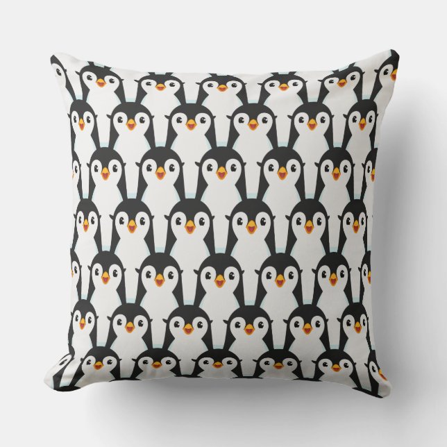 Modern zwart-wit pinguïnpatroon kussen (Voorkant)