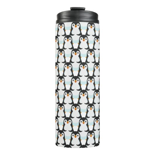 Modern zwart-wit pinguïnpatroon thermosbeker (Voorkant)