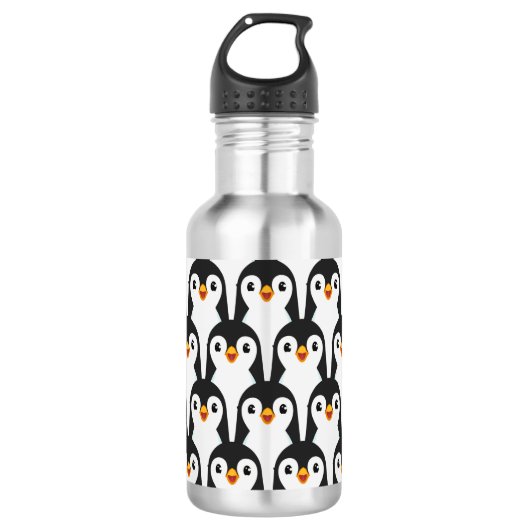 Modern zwart-wit pinguïnpatroon waterfles  (Voorkant)
