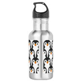 Modern zwart-wit pinguïnpatroon waterfles  (Achterkant)