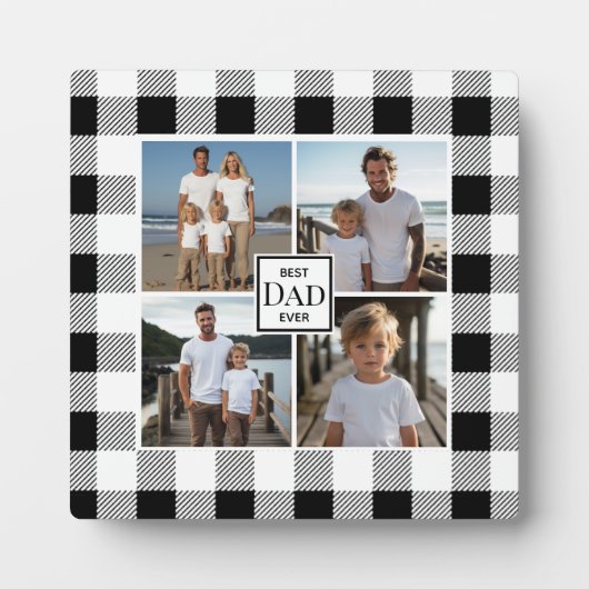 Modern zwart wit plaid 4 foto template fotoplaat (Voorkant)