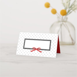 Modern zwart wit polka dot met rood lint plaatskaartje
