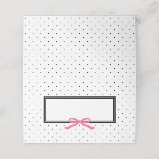 Modern zwart wit polka dot met roze lint plaatskaartje (Buitenkant ongevouwen)