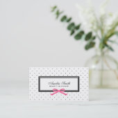 Modern Zwart Wit Polka Dot Roze Lint Blogger Visitekaartje (Staand voorkant)