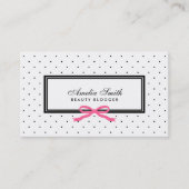 Modern Zwart Wit Polka Dot Roze Lint Blogger Visitekaartje (Voorkant)