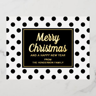 Modern Zwart Wit Polka Dots Merry Christmas Gold Folie Feestdagen Briefkaart