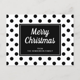 Modern Zwart Wit Polka Dots Vrolijk Kerstfeest Briefkaart