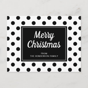 Modern Zwart Wit Polka Dots Vrolijk Kerstfeest Briefkaart