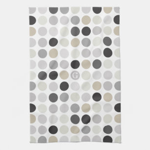 Modern zwart wit polka stippen patroon monogram theedoek
