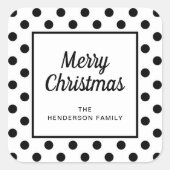 Modern Zwart Wit Prettig Kerstfeest Vierkante Sticker (Voorkant)