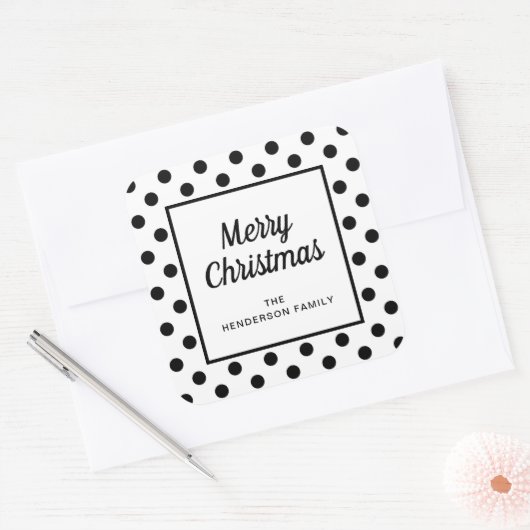 Modern Zwart Wit Prettig Kerstfeest Vierkante Sticker (Envelop)