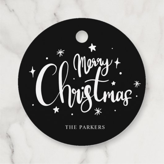 Modern zwart-wit, prettig kerstscript bedankjes labels (Achterkant)