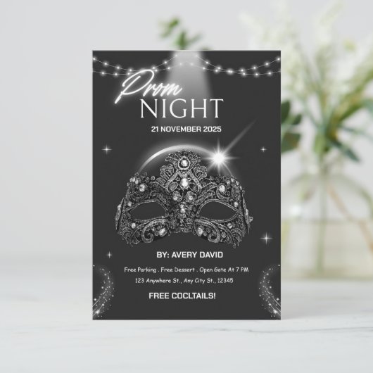 Modern zwart-wit Prom Night Invitation Kaart (Staand voorkant)