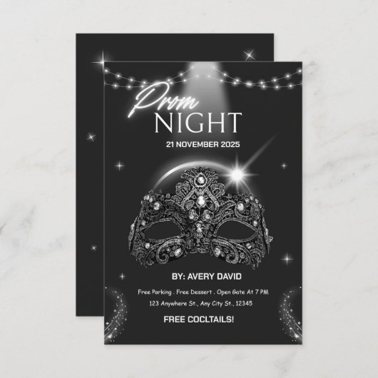 Modern zwart-wit Prom Night Invitation Kaart (Voorkant / Achterkant)