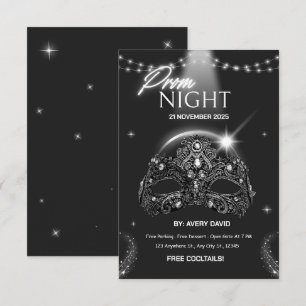 Modern zwart-wit Prom Night Invitation Kaart