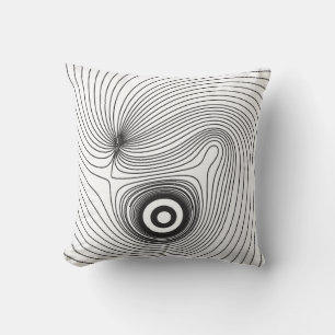 Modern zwart-wit psychedelisch topografisch linnen kussen