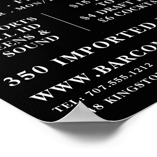 Modern Zwart & Wit, Pub/Brouwerij Adverteren Poster (Hoek)