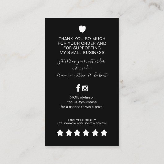 Modern Zwart-wit QR code Bestellen dank u Visitekaartje (Achterkant)