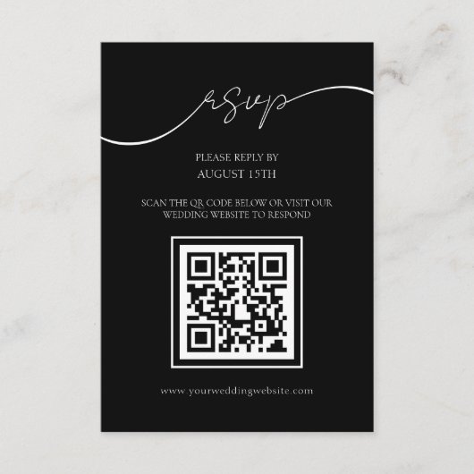 Modern Zwart-wit QR Code Bruiloft RSVP Kaart (Voorkant)