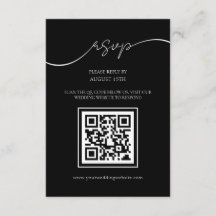 Modern Zwart-wit QR Code Bruiloft RSVP Kaart