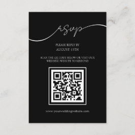 Modern Zwart-wit QR Code Bruiloft RSVP Kaart