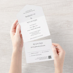 Modern zwart-wit QR Code Classy Wedding All In One Uitnodiging