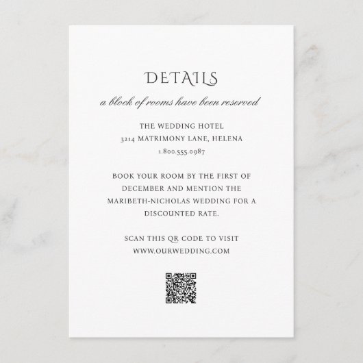 Modern zwart-wit QR Code Classy Wedding Informatiekaartje (Voorkant)