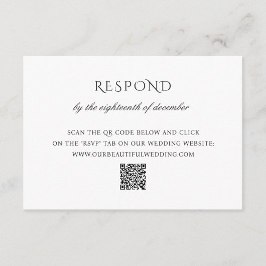 Modern zwart-wit QR Code Classy Wedding RSVP Kaartje (Voorkant)