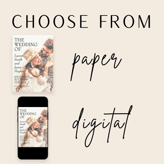 Modern Zwart & Wit QR Code Foto Boho Huwelijk Kaart