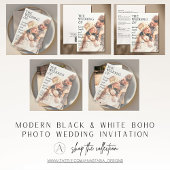 Modern Zwart & Wit QR Code Foto Boho Huwelijk Kaart