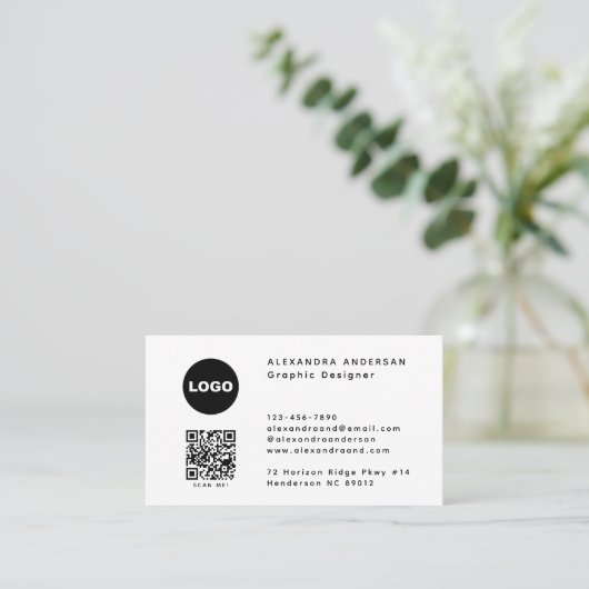 Modern Zwart Wit QR Code Logo Professional Visitekaartje (Staand voorkant)