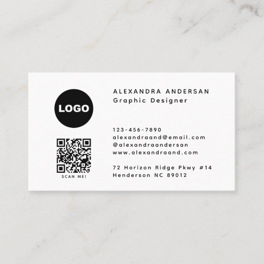 Modern Zwart Wit QR Code Logo Professional Visitekaartje (Voorkant)