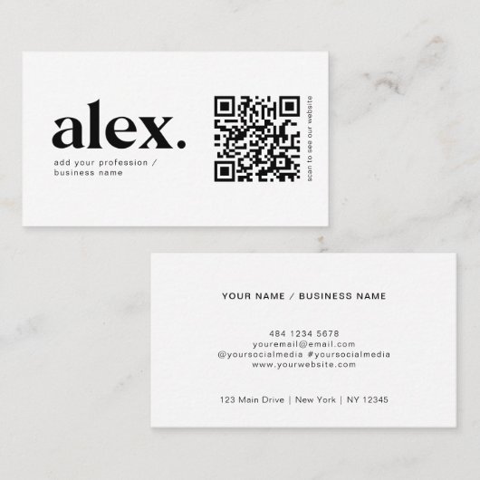 Modern zwart-wit QR Code Logo Visitekaartje (Voorkant / Achterkant)