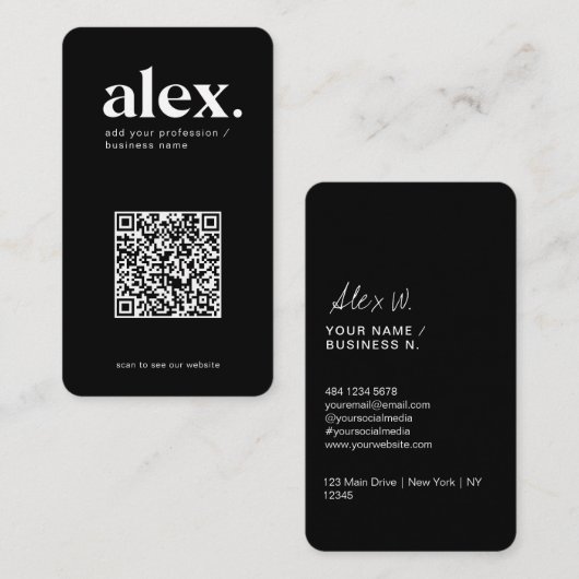 Modern zwart-wit QR-code logo zakelijke kaart Visitekaartje (Voorkant / Achterkant)